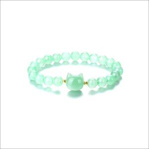 Crystal Stretch Bracelet with Cat Charm Green Aventurine Gemstone
